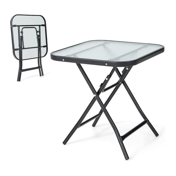 Folding Side Table, 18" x 18" x 18.5" Square Patio Table with Tempered Glass & Rustproof Steel Frame, Foldable End Table for Indoor Bedroom Outside Porch (Square)