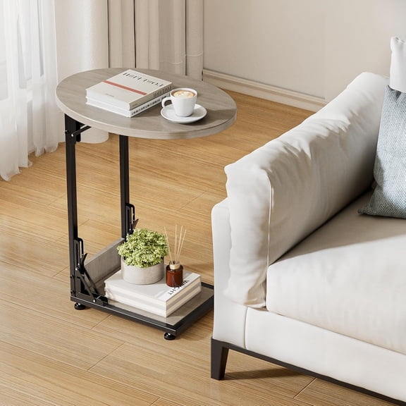 Folding Side Table End Couch Tables,Metal Frame C-Shaped TV Stand for Sofa Living Bedroom Bedside Coffee Small Spaces (Gray)