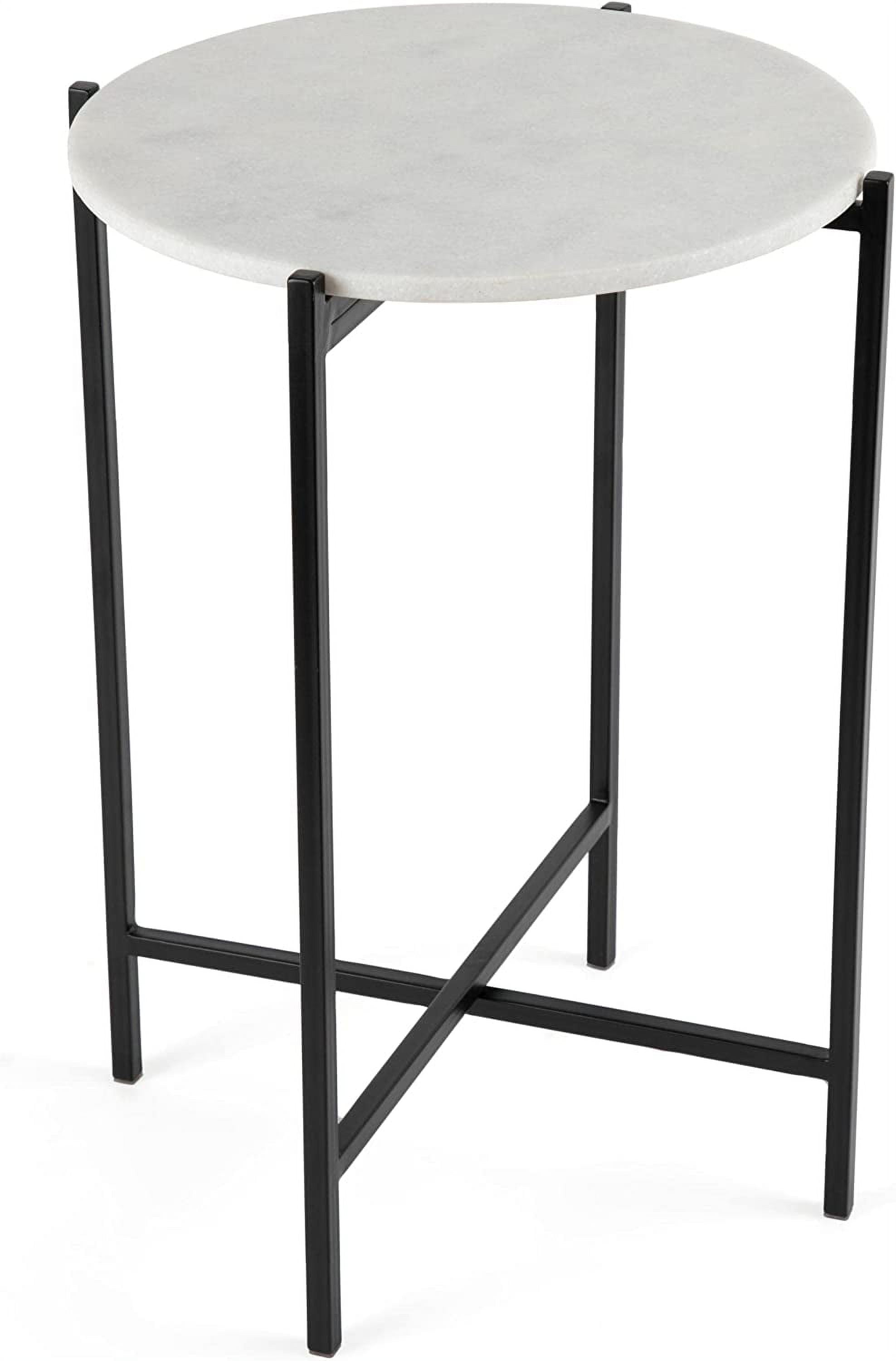 Round Marble Top Folding Side Table with Black Metal Legs
