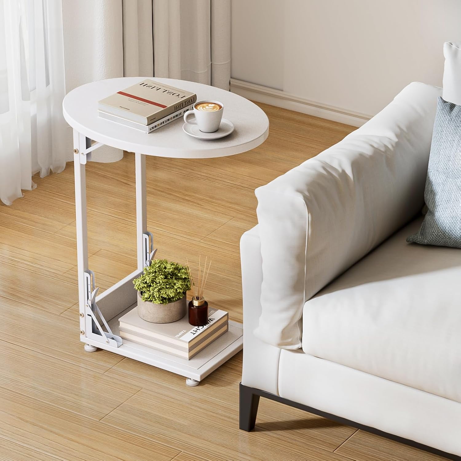 Folding Side Table - Metal Frame C-Shaped TV Stand for Living Room ...