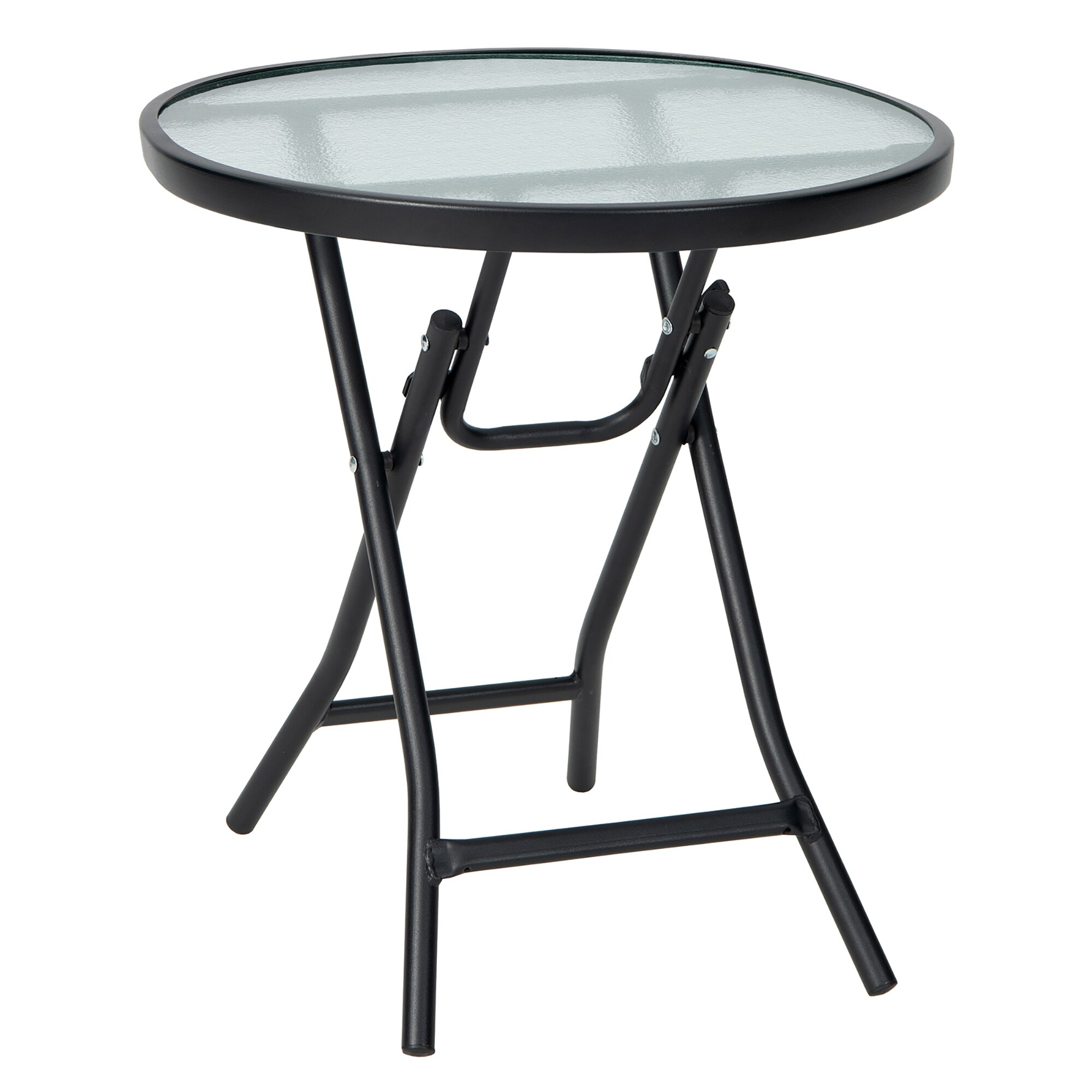 Folding Side Table Round Small Patio Table Tempered Glass Table