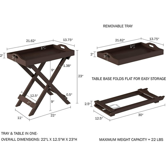 Folding Side Table with X-Base - Modern Minimalist Wooden Tray for Living Room, Dorm, Outdoor Use