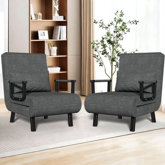 YLGJ&TIDY Folding Sleeper Chair, 6-Position Adjustable Backrest, Single Upholstered Sofa, Linen Fabric, Twin Bed Size, Living Room Office, Gray