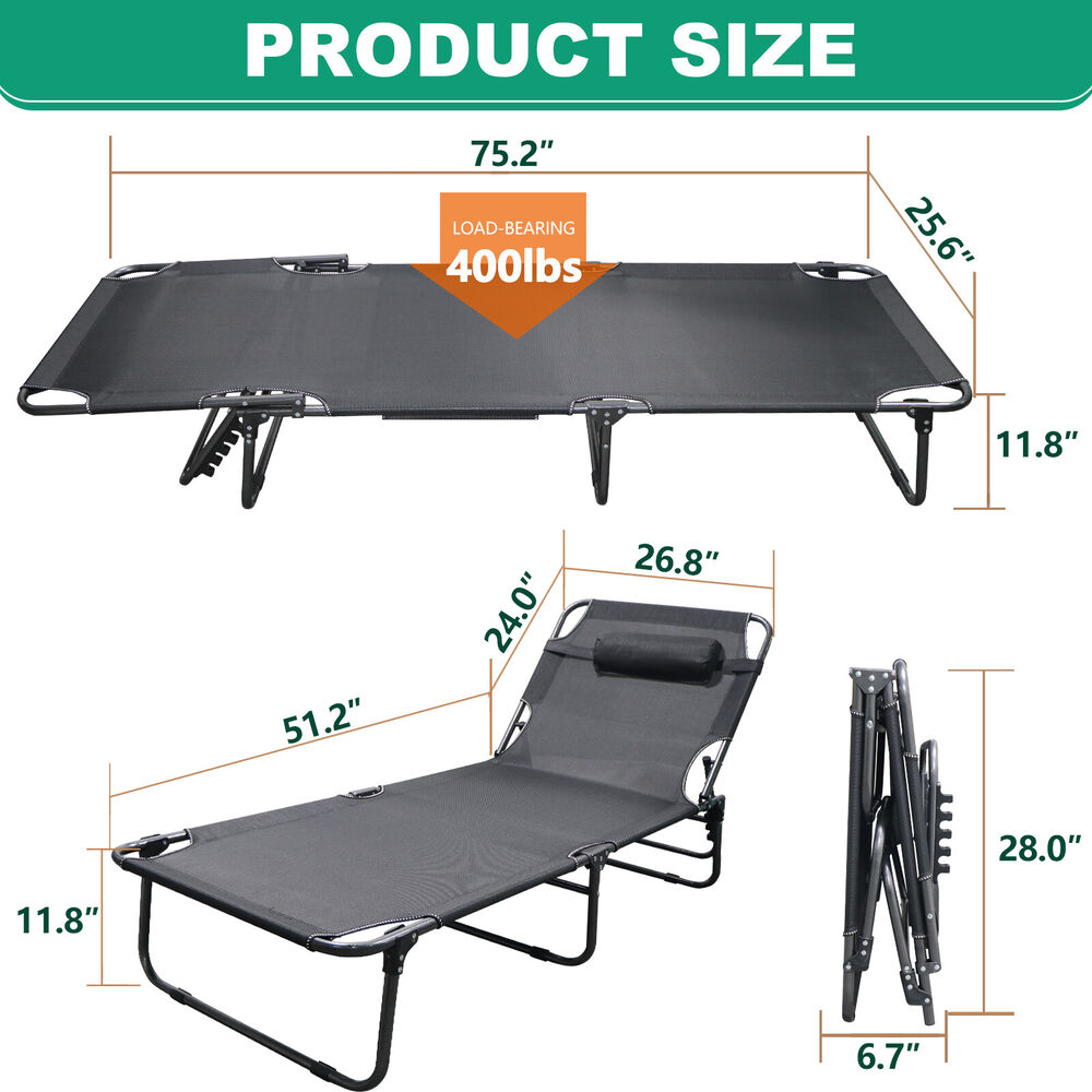 Folding Sleeping Cot 4 Reclining Position Camping Cot Patio Lounge