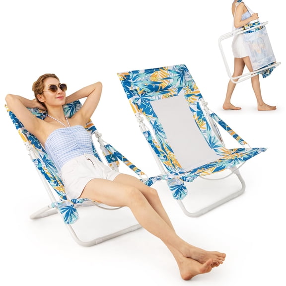 Folding Sling Chairs Set of 2, Portable Patio Lounge Chairs with Headrest and Cup Holder, Heavy Duty 330 LBS for Outside, Camping, Lawn, Deck, Backyard, Poolside, Blue
