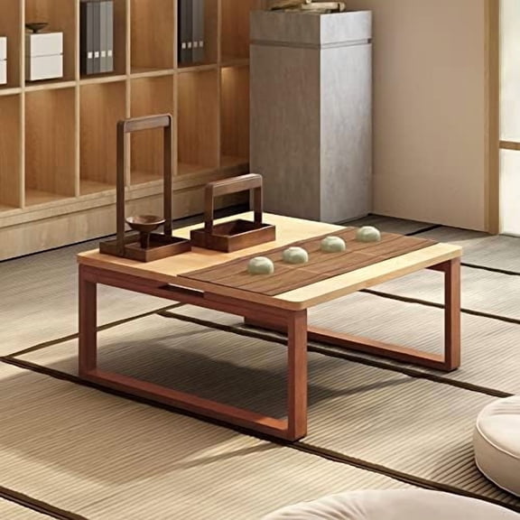 Folding Small Coffee Table, Wooden Low Table for Floor Sitting, Bamboo Floor Desk, Japanese Dining & Tatami Table Ideal for Living Room and Bedroom$$Furniture