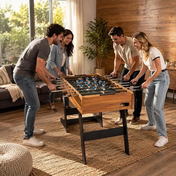 Folding Soccer Table, 48 Inch, Reinforced Metal Rods, Anti-Slip Handles, Ball Return System, Dual Slide Scorers
