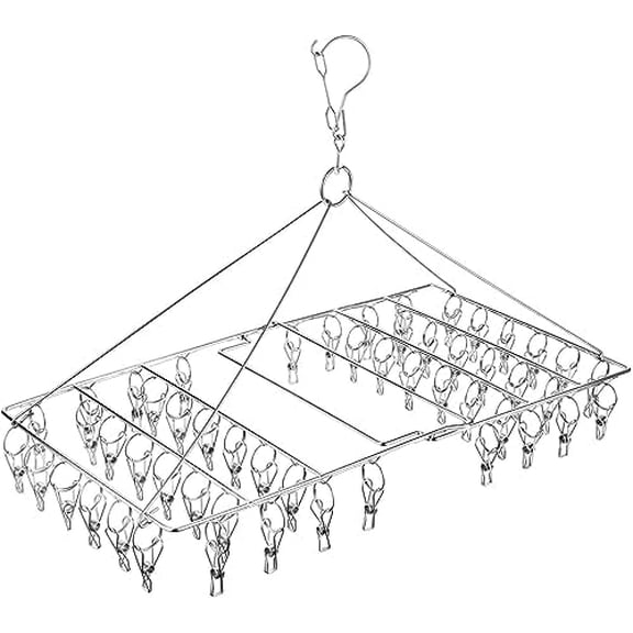 Folding Sock Dryer with 52 Peg, Stainless Steel Swivel Drying Rack Windproof Hook for Sock, Underwear, Lingerie, Sheet and All Small Item