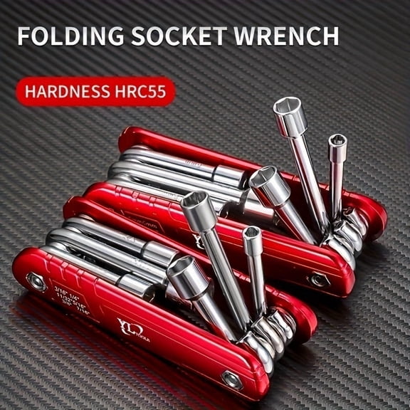 Folding Socket Wrench Set, 8-in-1 Portable Hex Socket Tool Kit, Hardened Steel Allen Socket Wrenches with Storage Case, Compact Multi-Size Hand Tools for Home,