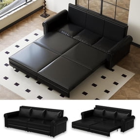 Folding Sofa Bed, 3-in-1 King Convertible Sleeper Sofa, Pull Out Futon Sofa Bed, Chesterfield Sofa with Nailhead Trim & Rolled Arm, Floor Couch for Living Room, Faux Leather