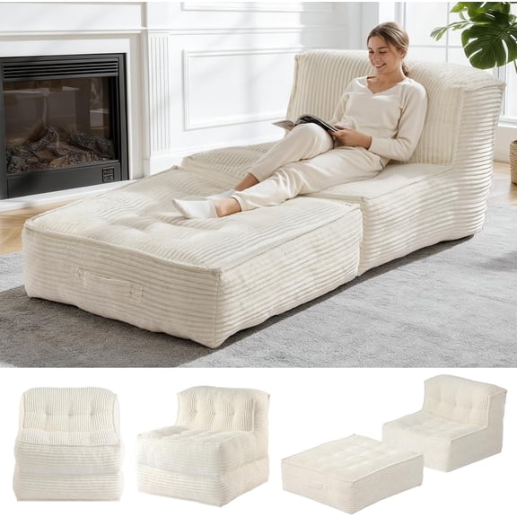 Folding Sofa Bed, 5-in-1 Convertible Sleeper Reading Chair Corduroy Futon Sofa Bed, Foldable Mattress with Back Support, Portable Fold Out Chair Bed Comfy Floor Lounge for Living Room Bedroom