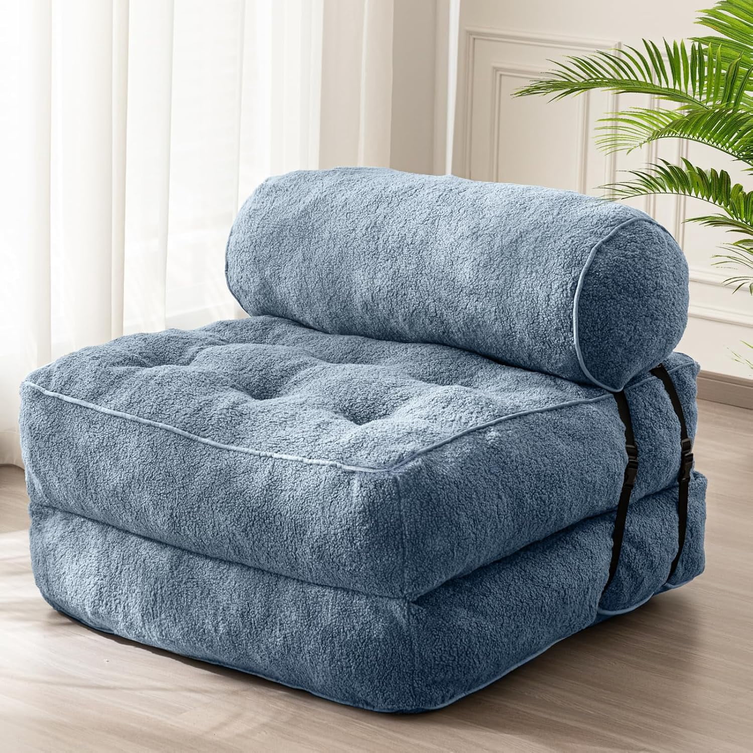 Folding Sofa Bed, Boucle Sleeper Chair with Bolster Pillow, Convertible ...
