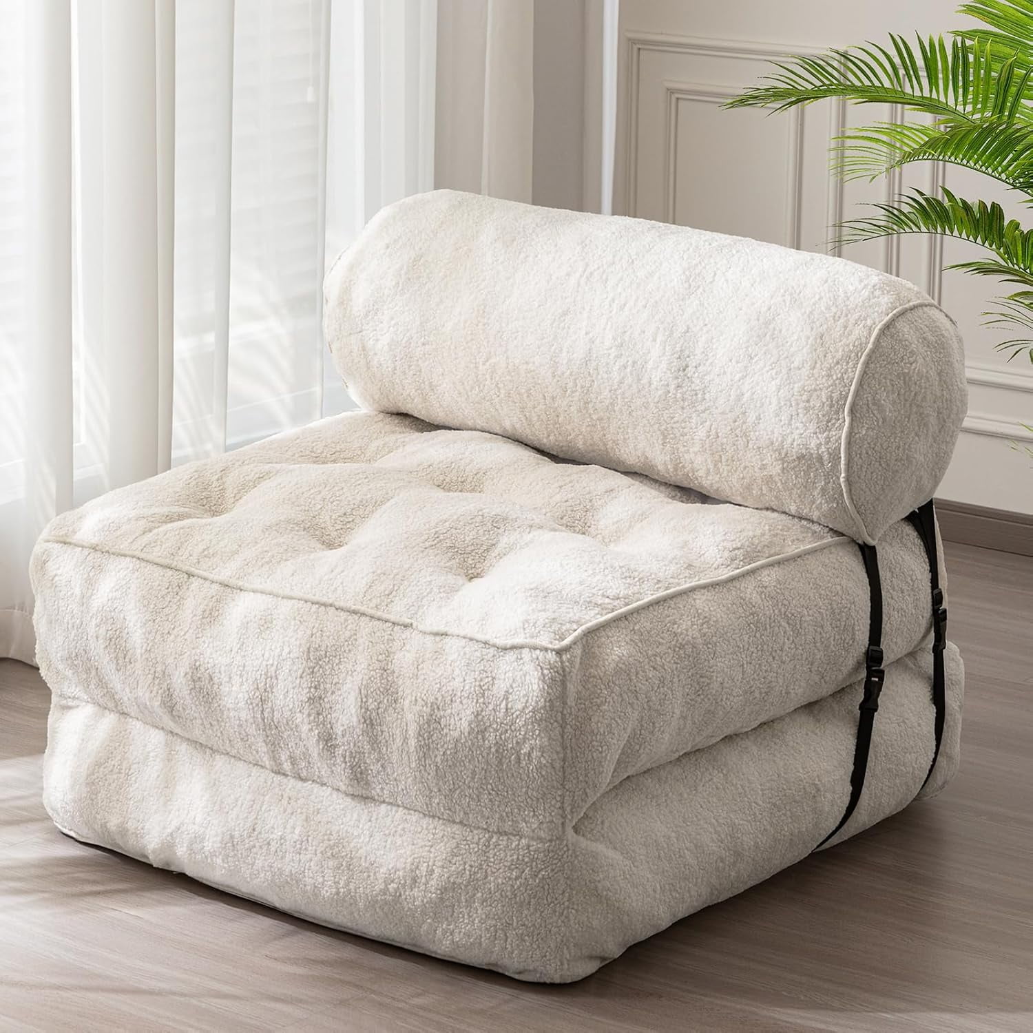Folding Sofa Bed, Boucle Sleeper Chair with Bolster Pillow, Convertible ...
