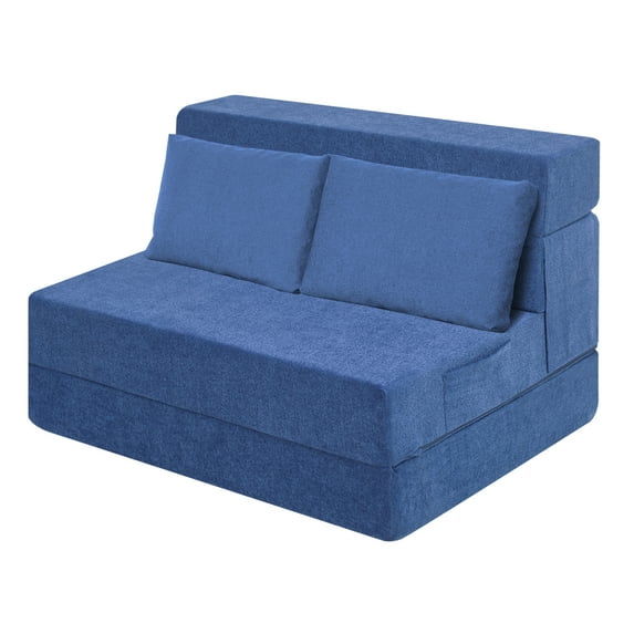 Folding Sofa Bed Chair with Pillow,Convertible Fold Out Chair Bed Sleeper,Foam Floor Mattress, Foldable Futon Couch Bed for Living Room/Dorm/Guest/Office (Blue, Twin)