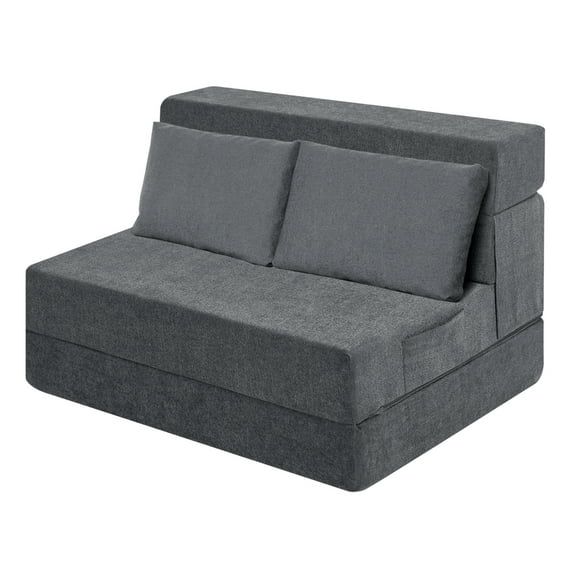 Folding Sofa Bed Chair with Pillow,Convertible Fold Out Chair Bed Sleeper,Foam Floor Mattress, Foldable Futon Couch Bed for Living Room/Dorm/Guest/Office (Grey, Twin)