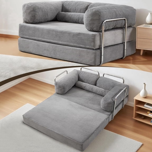 Folding Sofa Bed Convertable Corduroy Couch for Living Room, Convertible Sofa with Fixed-Shape Frame , No Assembly Compression Foldable Sleeper