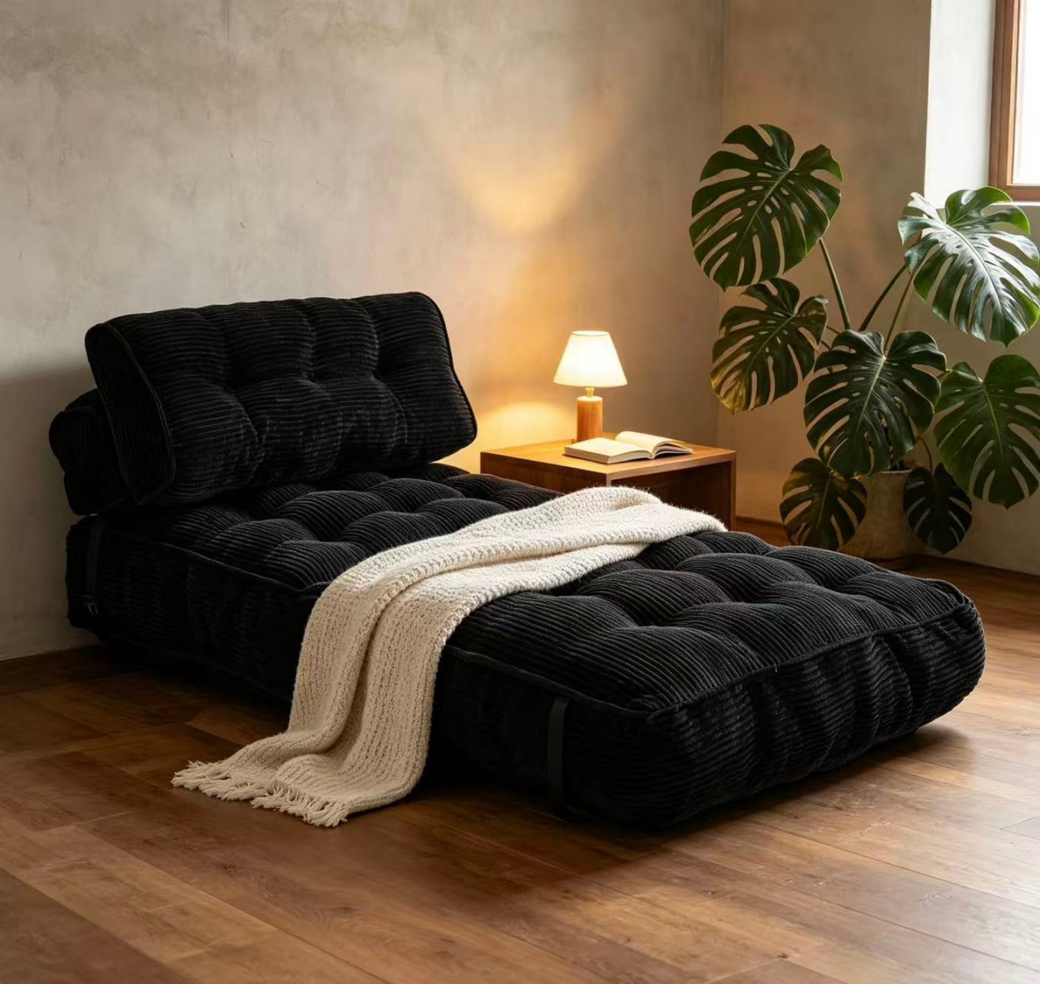 Folding Sofa Bed, Convertible Sleeper Chair Bed with Headrest & Lumbar Pillow, Foldable Floor Sofa Mattress for Living Room, Bedroom, Small Space, Black