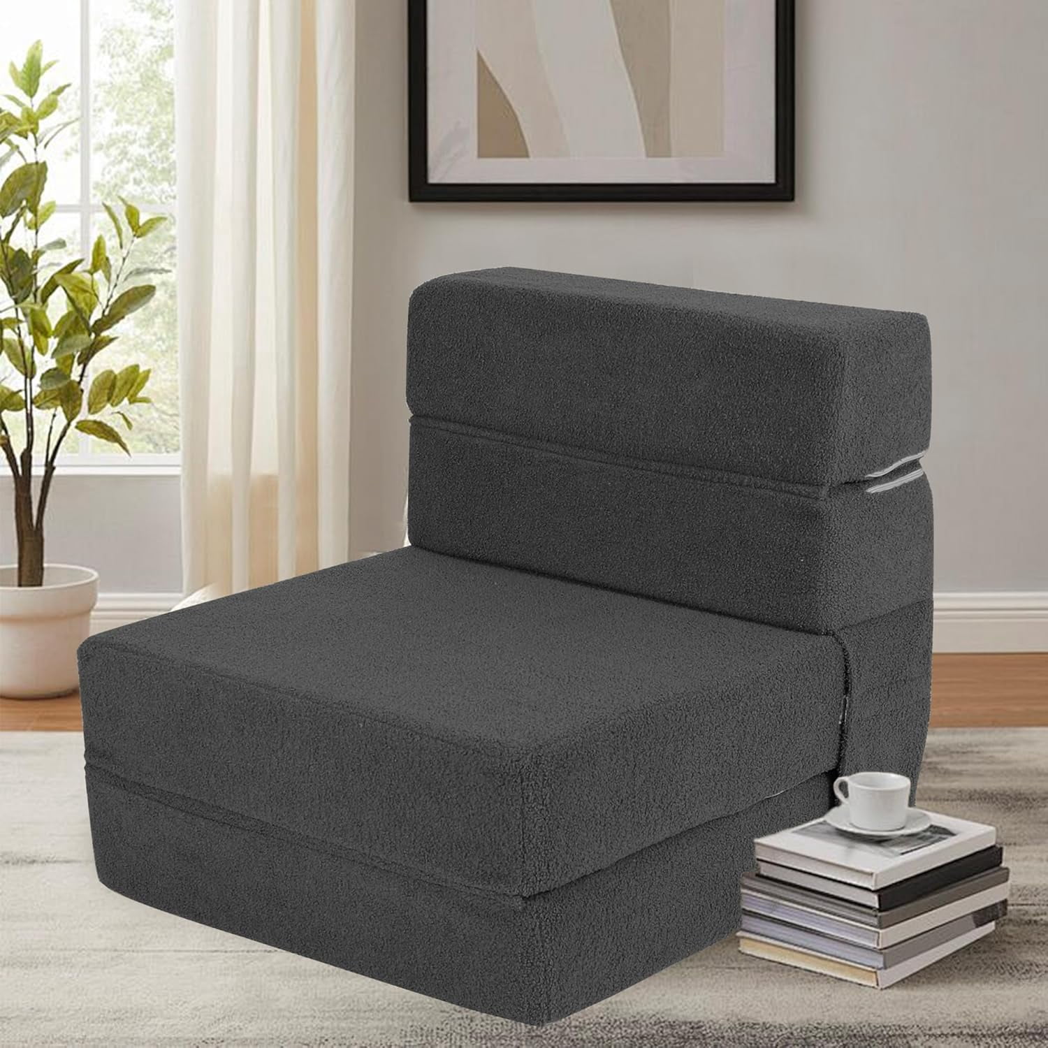 Folding Sofa Bed, Convertible Sleeper Chair Bed, Modern Teddy Fabric ...