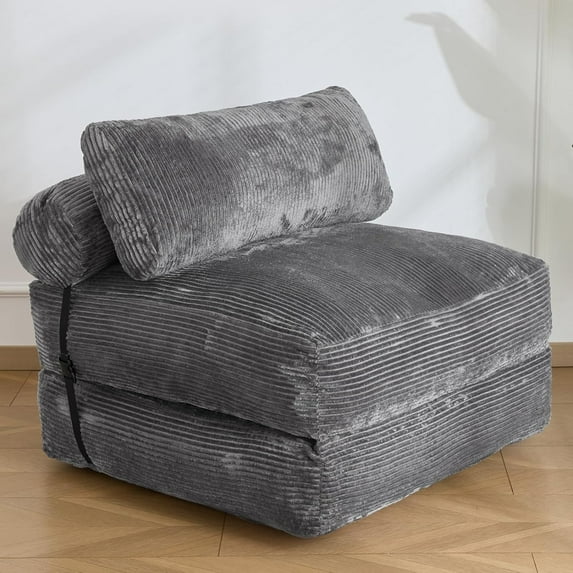 Folding Sofa Bed,Convertible Sleeper Chair Bed with Pillow,Foldable Futon Couch Mattress with Back Support,Portable Lazy Floor Sofa Lounger, Dark Grey, Single