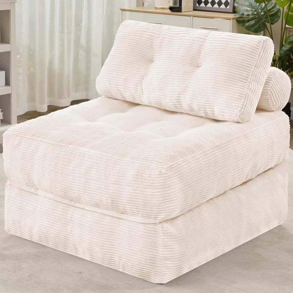Folding Sofa Bed, Convertible Sleeper Chair Bed w/Dual-Pillow & Handle, Foldable Floor Sofa Lounge w/Back Support for Living Room, Bedroom, Apartment, Office, Single, Beige