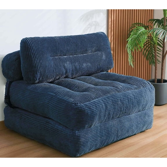 Folding Sofa Bed, Convertible Sleeper Chair Couch Bed Faux Rabbit Fur for Adults, with Back Support Floor Couch Comfy Floor Sofa for Living Room Bedroom, Blue, Single