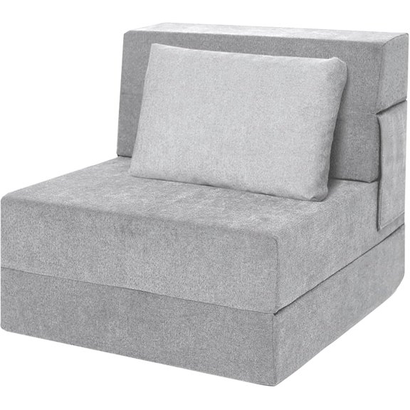 Folding Sofa Bed, Convertible Sleeper Chair with Pillow, Fold Out Chair Bed, Memory Foam Floor Couch Mattress, Foldable Futon Couch Lounge for Living Room Bedroom Guest (Light Gray, Single)