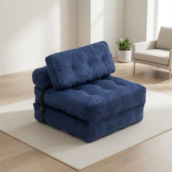 Folding Sofa Bed, Convertible Sleeper Chair with Pillow, Foldable Floor Mattress Couch, Portable Fold Out Chair Bed for Small Space Living Room, Dark Blue