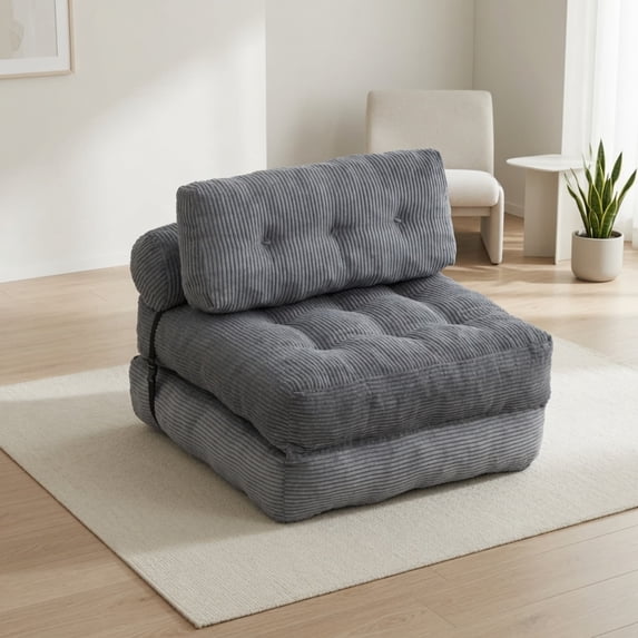 Folding Sofa Bed, Convertible Sleeper Chair with Pillow, Foldable Floor Mattress Couch, Portable Fold Out Chair Bed for Small Space Living Room, Dark Gray