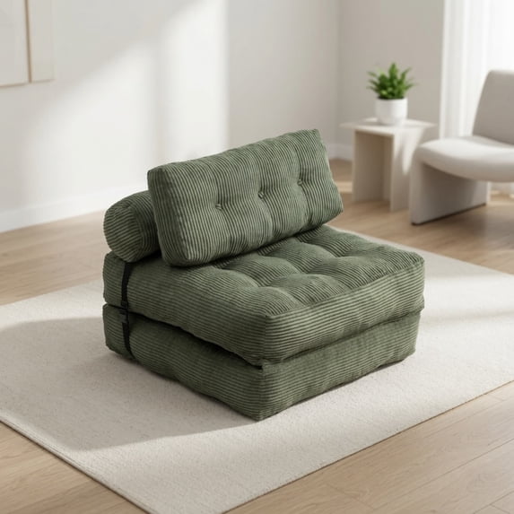 Folding Sofa Bed, Convertible Sleeper Chair with Pillow, Foldable Floor Mattress Couch, Portable Fold Out Chair Bed for Small Space Living Room, Green