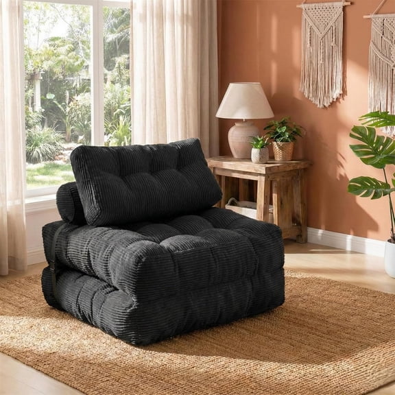 Folding Sofa Bed, Convertible Sleeper Chair with Pillow Foldable Mattress with Back Support, Portable Fold Out Chair Bed Comfy Floor Sofa Lounge for Living Room Bedroom, Single