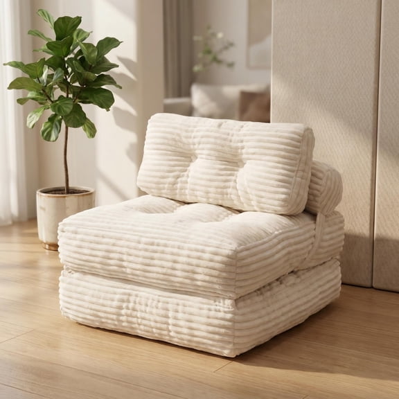 Folding Sofa Bed, Convertible Sleeper Chair with Pillow, Foldable Floor Couch Bed with Back Support, Portable Lounge for Living Room Bedroom, Beige