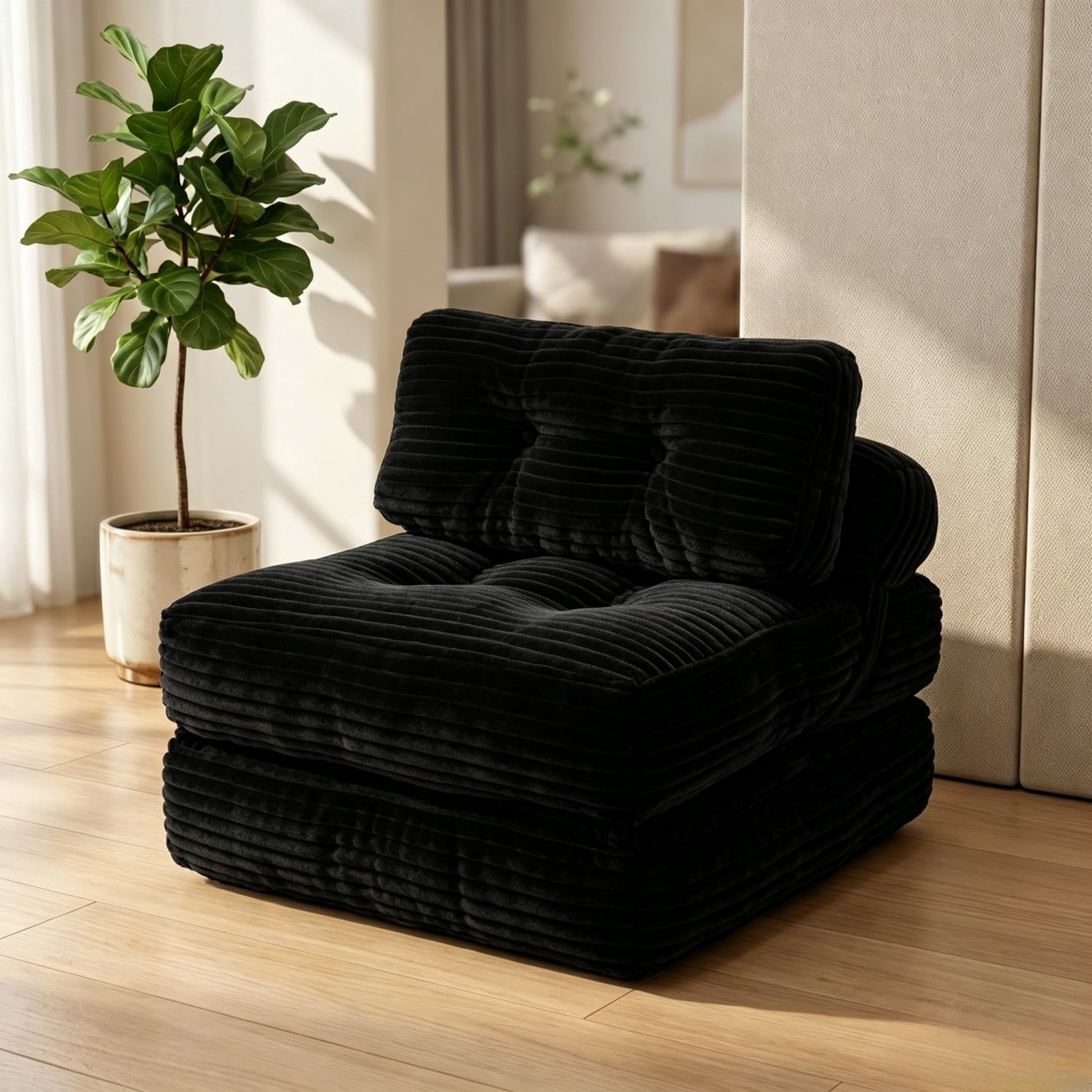 Folding Sofa Bed, Convertible Sleeper Chair with Pillow, Foldable Floor Couch Bed with Back Support, Portable Lounge for Living Room Bedroom, Black