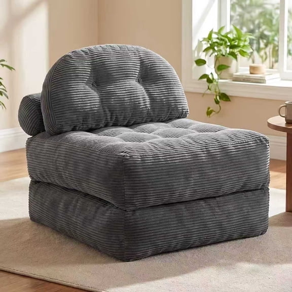 Folding Sofa Bed, Convertible Sleeper Chair with Pillow Foldable Mattress with Back Support Beige