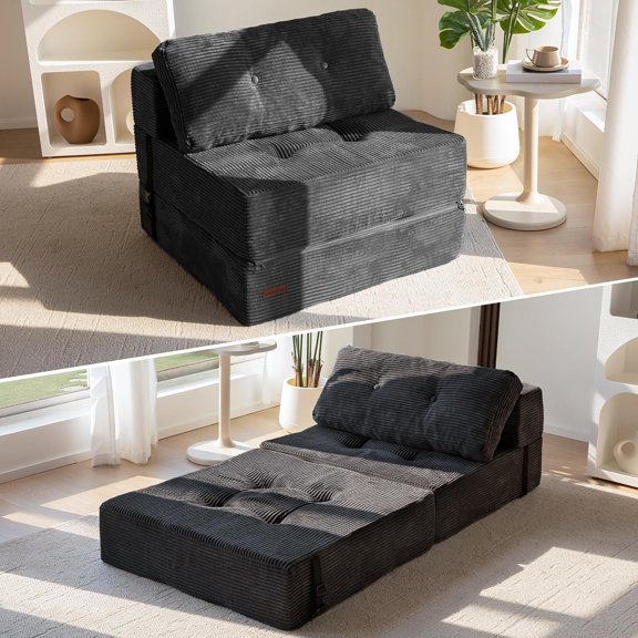 Folding Sofa Bed, Convertible Sofa Bed with High-Density Support Foam, Portable 4 in 1 Fold Out Chair to Floor Lounger, Versatile Floor Couch for Living Room Bedroom, Black