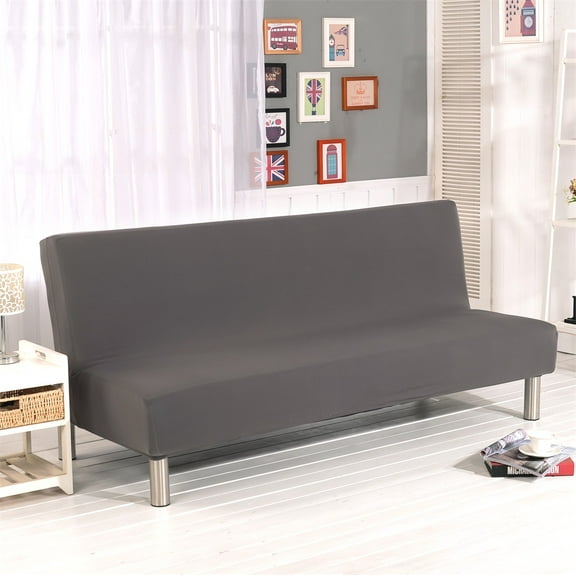 Folding Sofa Bed Cover Solid Color Futon Armless Slipcover Polyester Elastic Fabric All-Inclusive Cover