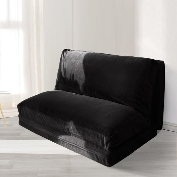 Folding Sofa Bed,Extra Thick and Long Fluffy 4 Position Convertible Flip Lounge Chair,Foam Filling Folding Matress Sofa Bean Bag with Washable Cover,Black,39x95 Inch
