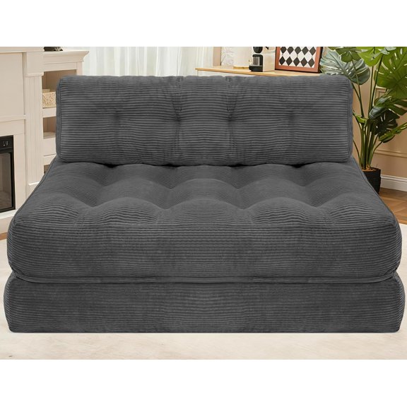 Folding Sofa Bed, Foldable Floor Sofa Lounge w/Dual-Pillow & Handle, Convertible Sleeper Chair Bed w/Back Support for Living Room, Bedroom, Apartment, Office, Grey, Full