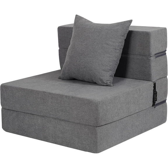 Folding Sofa Bed, High-Density Memory Foam Sofa Bed with a Fluffy Pillow, Floor Couch Guest Bed, Single Size, Dark Grey