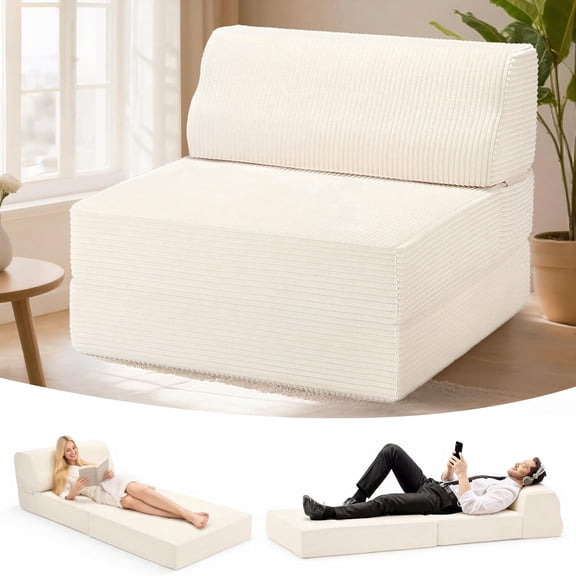 Folding Sofa Bed with Pillow, Memory Foam Fold Out Chair Bed, Convertible Sleeper Chair with Washable Cover, Futon Floor Couch for Living Room/Dorm/Guest Use/Home Office/Apartment,