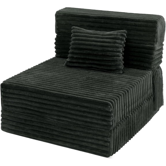 Folding Sofa Bed Single, Convertible Futon Chair Bed with Pillow, Folding Sofa Sleeper Chair, Comfortable Foam Floor Couch for Living Room, Bedroom, Dorm, Guest Room, Charcoal Moss Grey