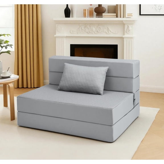 Folding Sofa Bed, Standard Gray Convertible Futon Sleeper Chair Couch for Small Spaces, Dorm, Guest Room, Living Room