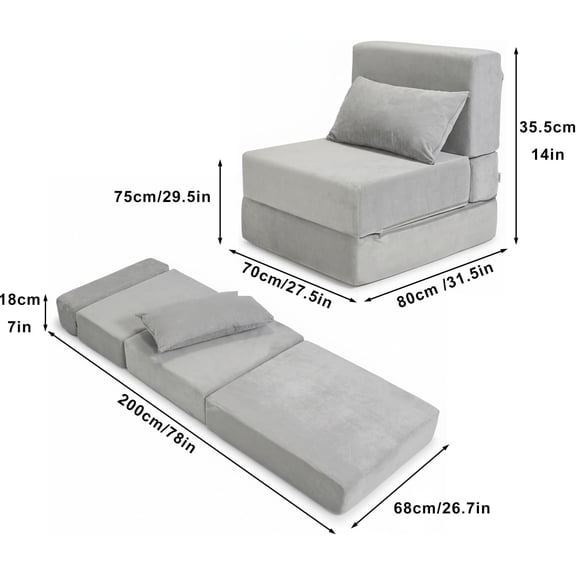 Folding Sofa Bed with Pillow, Convertible Sleeper Chair for Apartment Dorm Living Room