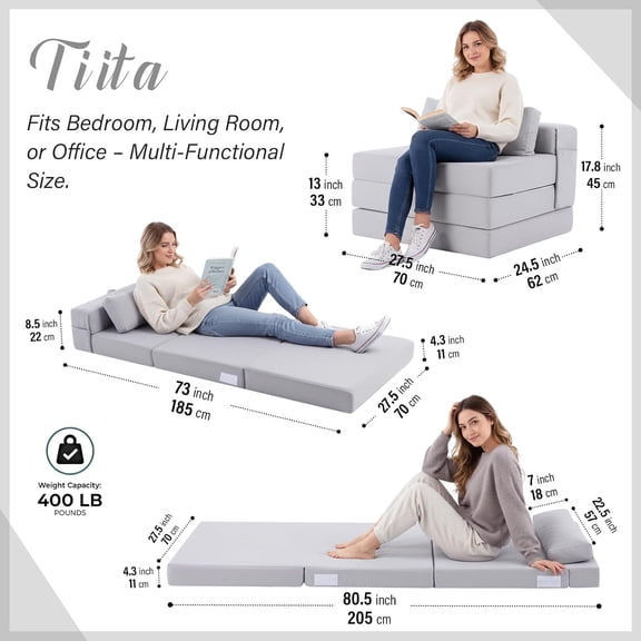 Folding Sofa Bed with Storage Bag - Convertible Sleeper Chair for Living Room Dorm Guest Use Travel Single Size