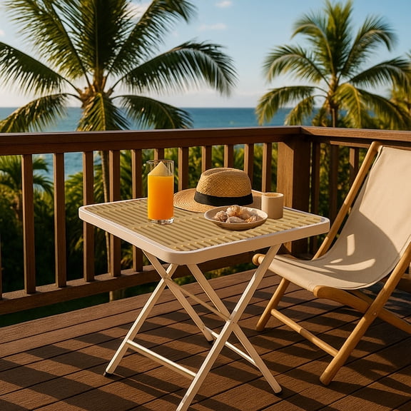 Folding Square Dining Table, 29.5" Polypropylene Top, Metal Legs, White/Khaki | Indoor & Outdoor Versatile Table, All-Weather, No Assembly Required, Ideal for Patio, Garden, Balcony or Dining Room