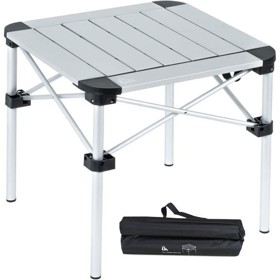 Folding Square Table with Roll-Up Top and Carry Bag Aluminum Silver Small