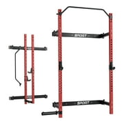 Folding Squat Rack for Home Gym, 2.36" x 2.36" Folding Power Rack with Pull Up Bar, J Hooks and Landmine Attachments, 1000 LBS Capacity Wall Mounted Squat Rack, Space Saving Weight Cage