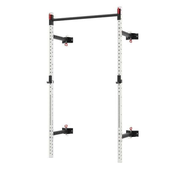 Folding Squat Rack with Pull Up Bar, Wall Mount Power Rack - 1000lb Capacity, Adjustable 17 Levels, Space Saving Home Gym Equipment, White