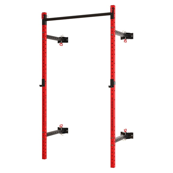 Folding Squat Rack with Pull Up Bar, Wall Mount Power Rack - 1000lb Capacity - Adjustable, Red