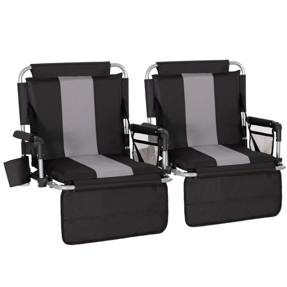 Folding Stadium Seat Bleacher Chair, Portable Cushion Bench Chair With Back Support Cup Holder Storage Pockets Hide Hooks For Sports Events, Black