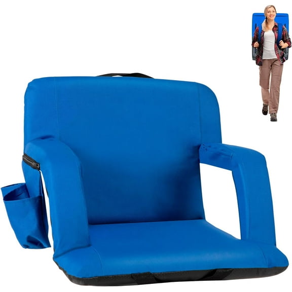 Folding Stadium Seat for Bleachers with Back Support, Bleacher Chairs with Padded Backrest and Adjustable Armrests, 6 Reclining Positions